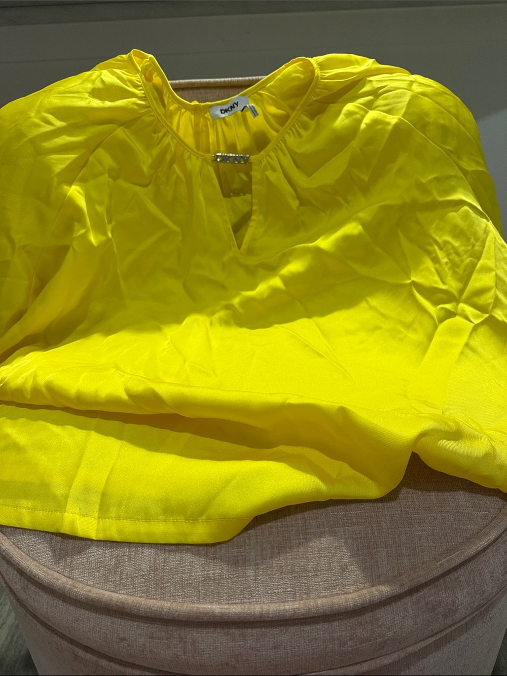 DKNY Neon Yellow Pleated Keyhole Blouse